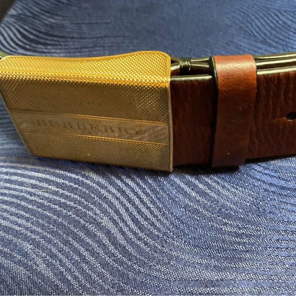 Vintage Burberry Unisex Leather Belt with Brass Sliding Buckle 100cm - Picture 9 of 11